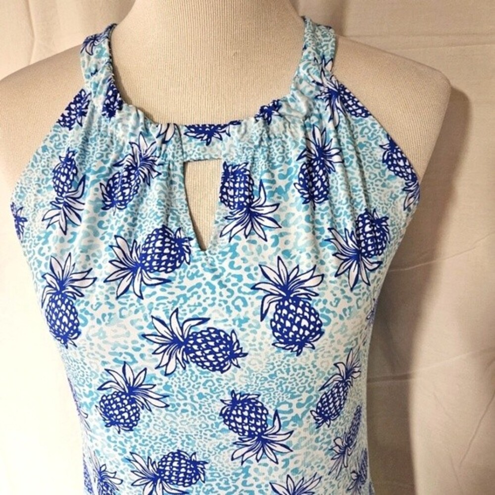 Blue and White Pineapple Print Maxi Dress